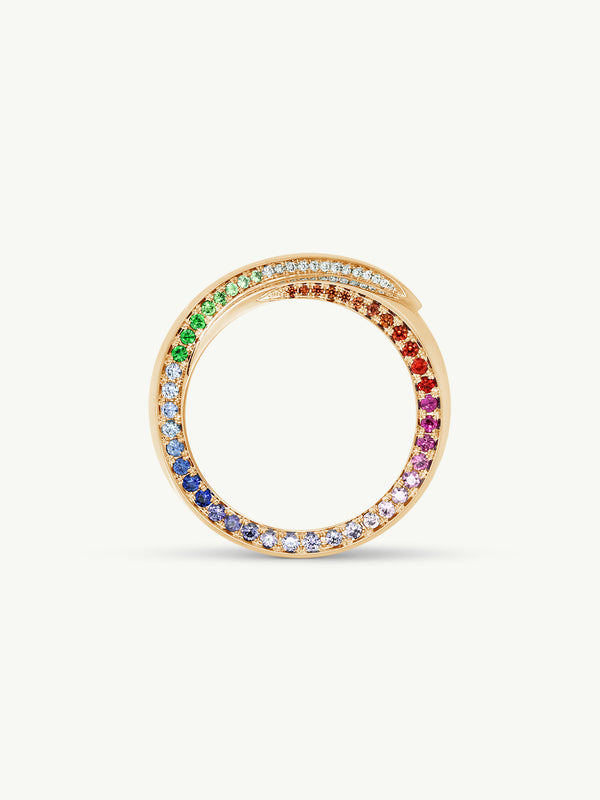 Sahara Oasis Ring With Pavé-Set Brilliant-Cut Diamonds and Rainbow Ombré Sapphires In 18K Yellow Gold, 8mm