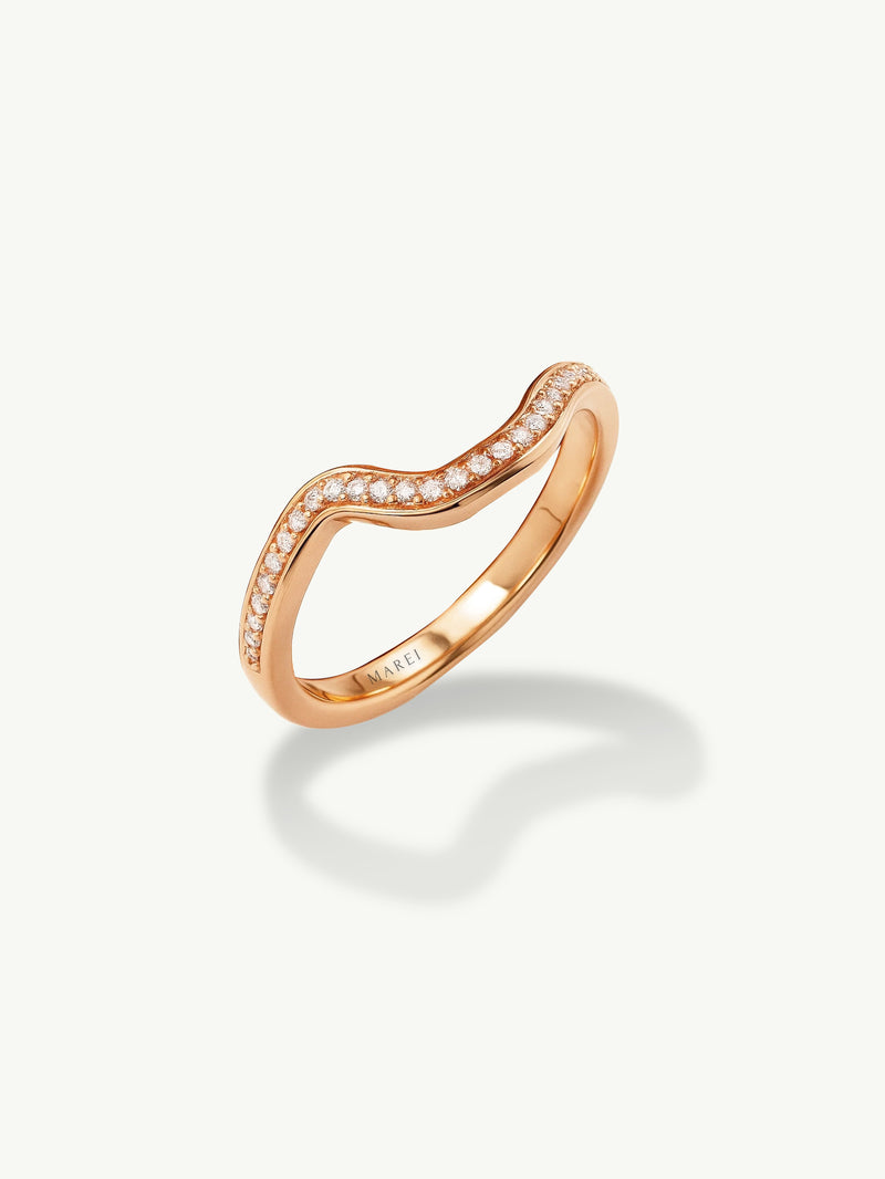 Aurora Wedding Band Ring With Pavé-Set White Diamonds In 18K Yellow Gold, 0.125 CTW