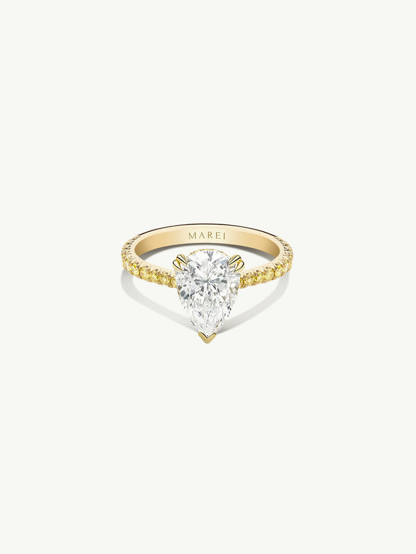 Phebe Ring With Brilliant Pear-Cut White Diamond & Pavé-Set Yellow Diamonds In 18K Yellow Gold