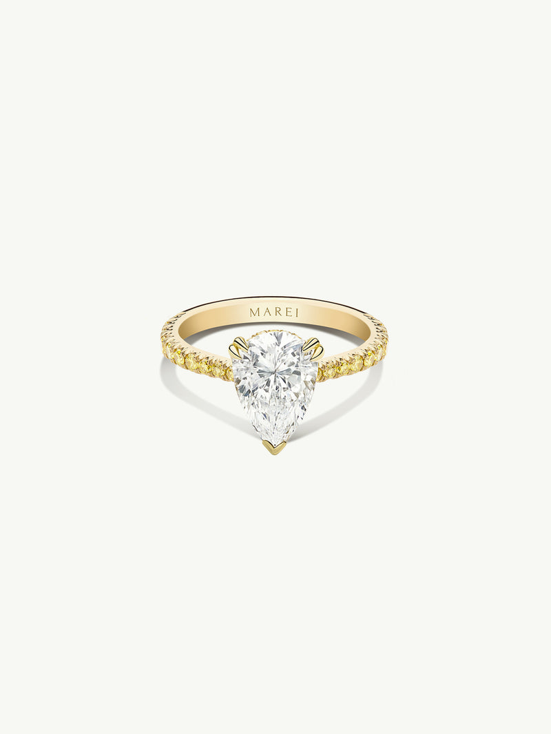Phebe Ring With Brilliant Pear-Cut White Diamond & Pavé-Set Yellow Diamonds In 18K Yellow Gold