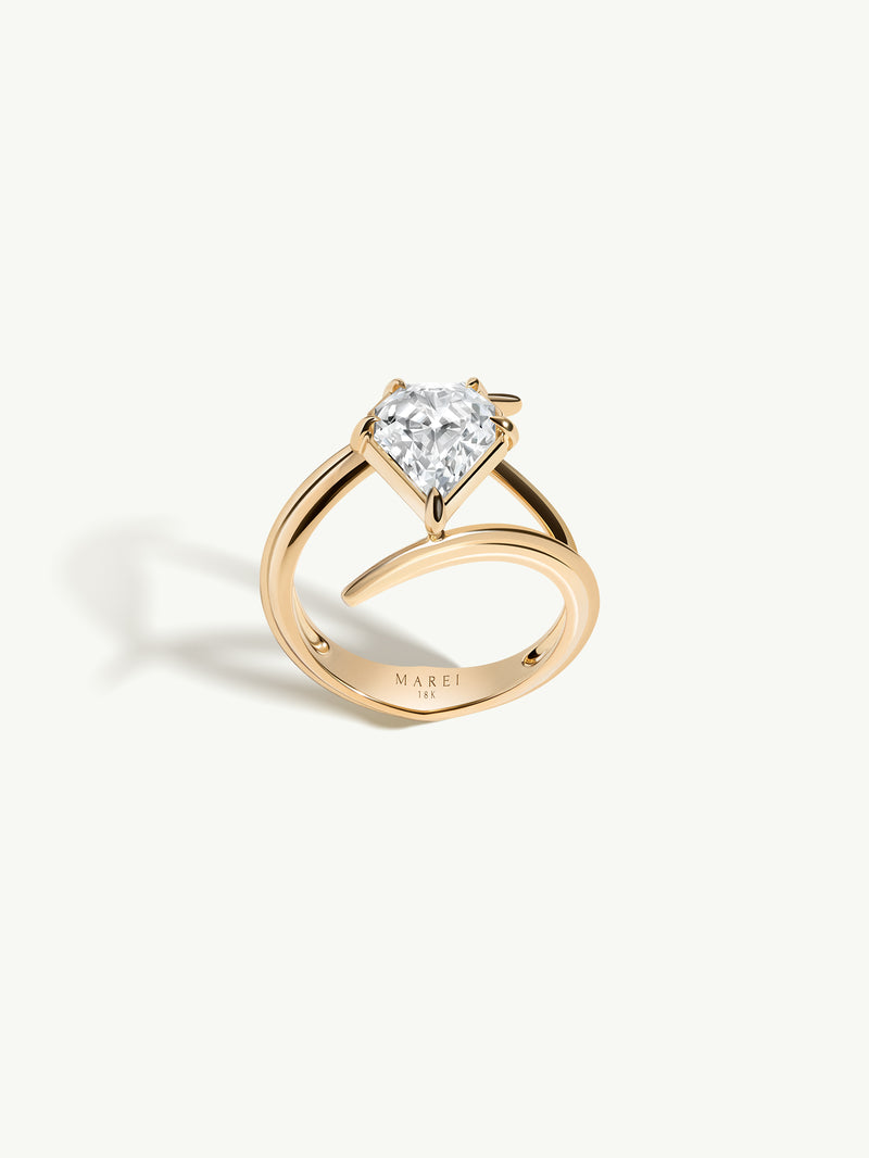 Dendera Engagement Ring With Shield-Cut White Diamond In 18K Yellow Gold