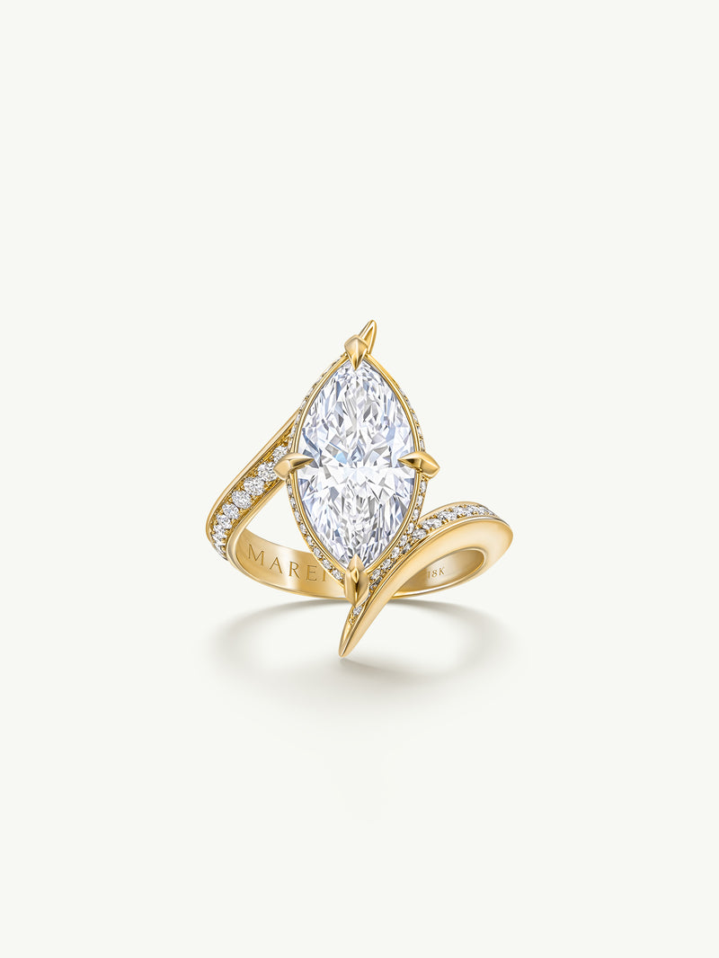 Ayla Arabesque Engagement Ring With Brilliant Marquise-Cut White Diamond With Half Pavé-Set Brilliant White Diamonds In 18K Yellow Gold