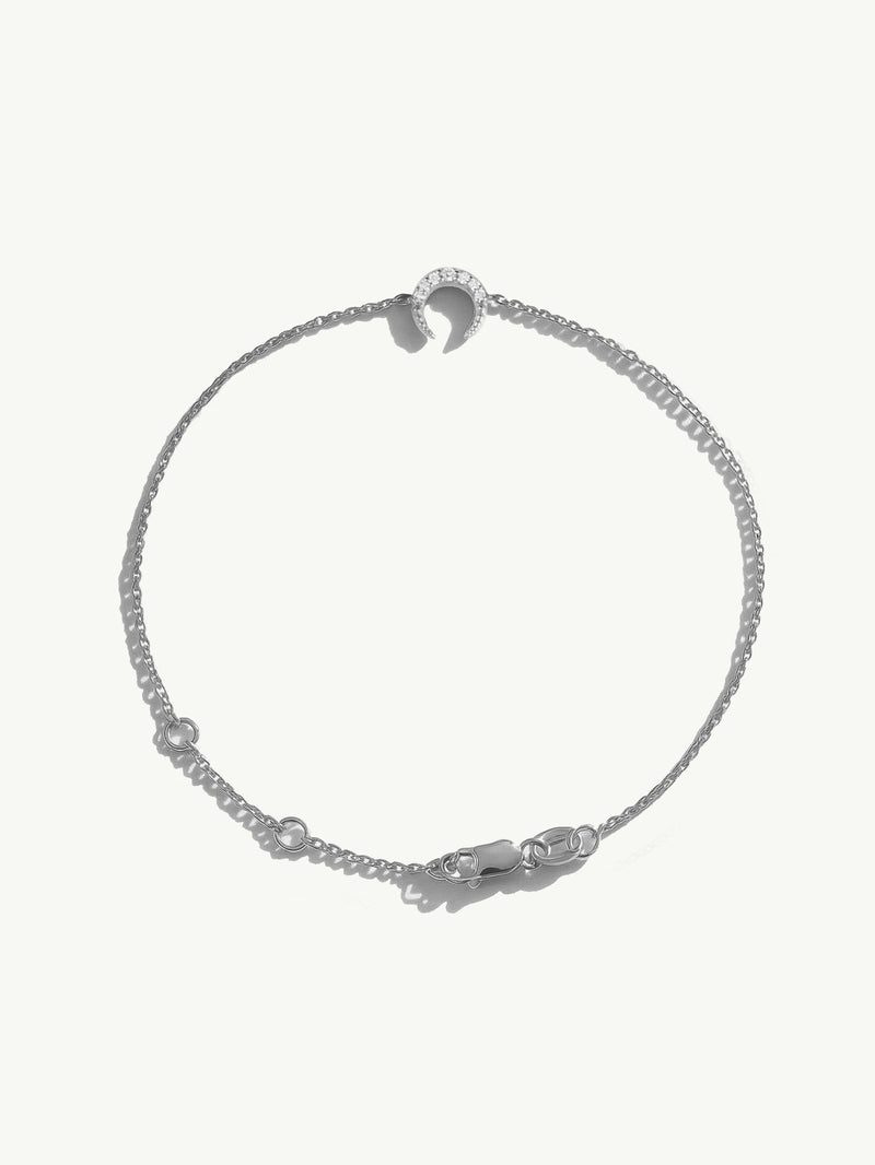 Celestial Moon Pendant Bracelet With Pavé-Set White Diamonds, 0.04 CTW