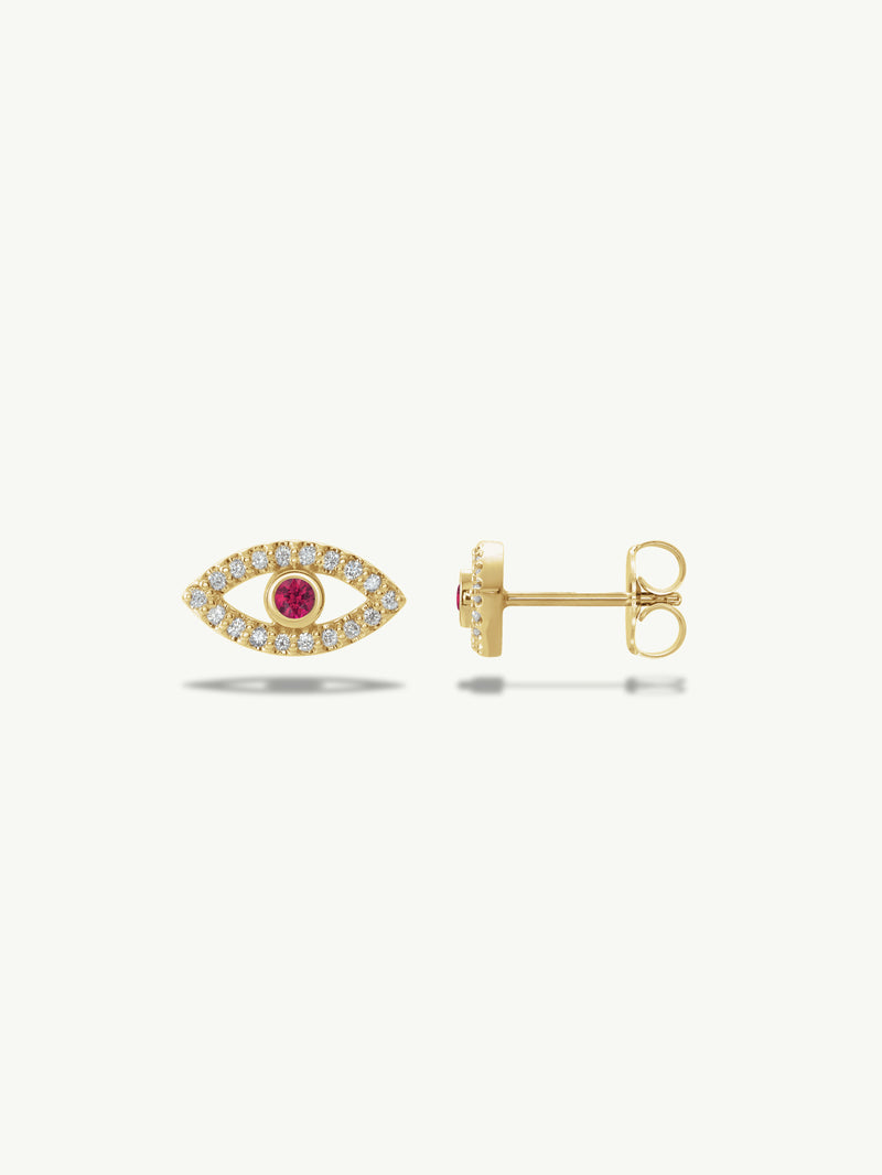 Evil Eye Stud Earrings With Rubies