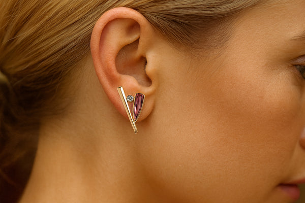 ARCHIVE - Lilith Dagger Earrings With Pink Tourmaline & Brilliant-Cut Round White Diamonds, 0.50 CTW