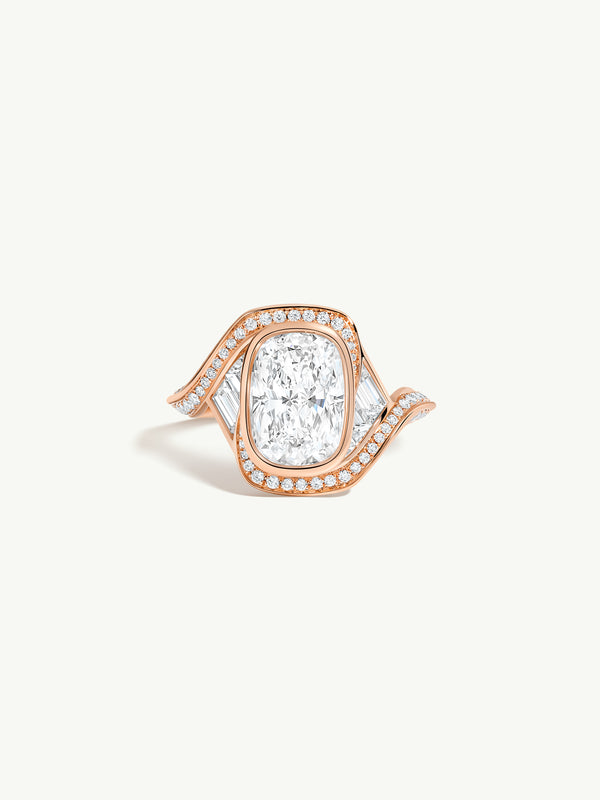 Maat Engagement Ring With Brilliant Cushion-Cut Diamond, Baguettes & Pavé-Set White Diamonds in 18K Rose Gold - 02