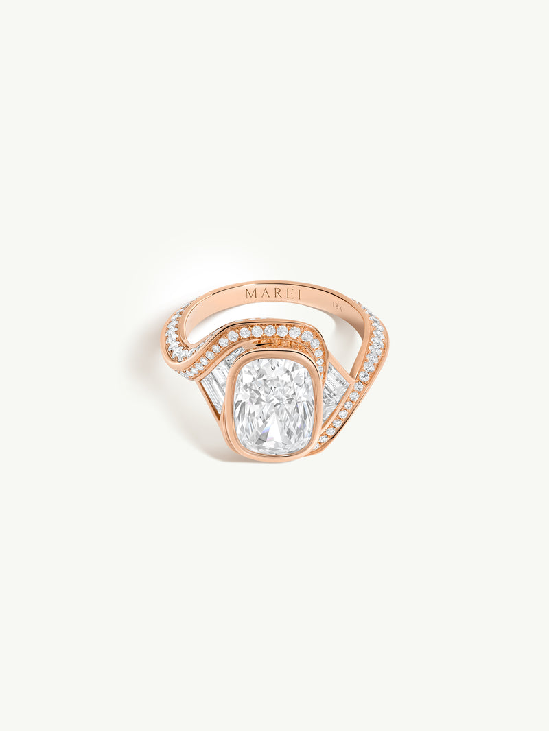 Maat Engagement Ring With Brilliant Cushion-Cut Diamond, Baguettes & Pavé-Set White Diamonds in 18K Rose Gold - 03