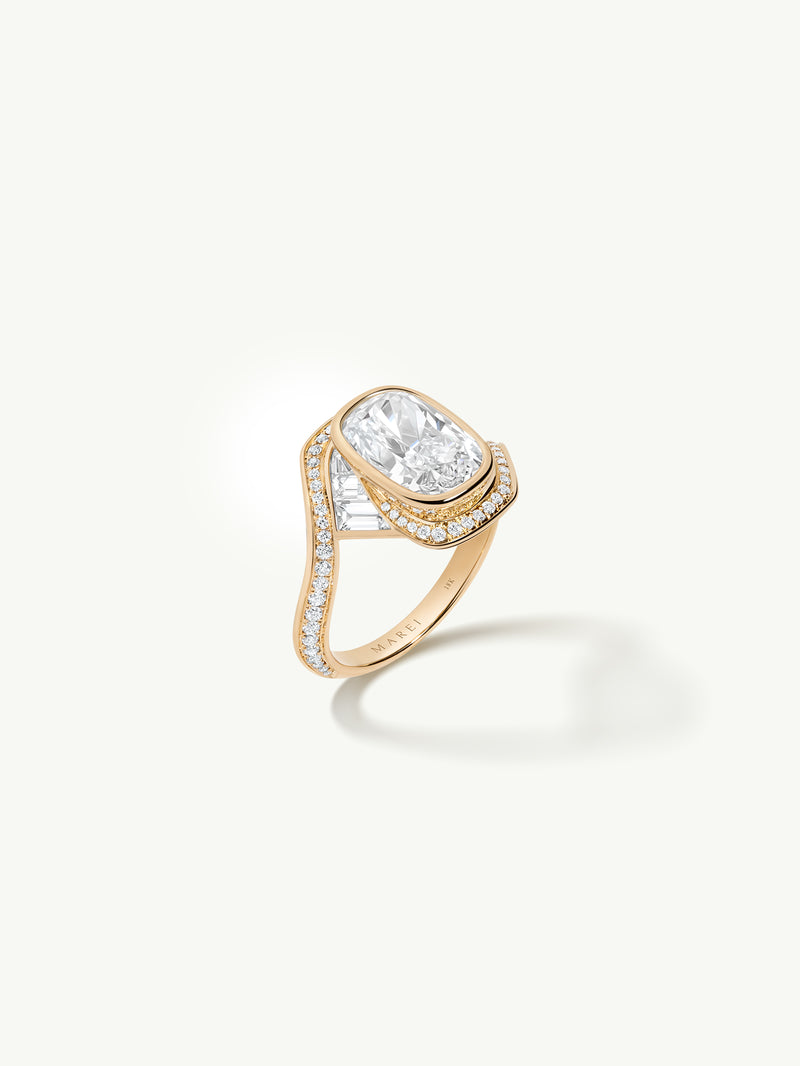 Maat Engagement Ring With Brilliant Cushion-Cut Diamond, Baguettes & Pavé-Set White Diamonds in 18K Yellow Gold - 04