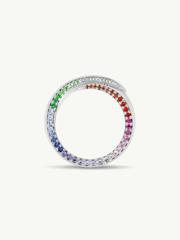 MAREI Sahara Oasis Ring With Pavé-Set Brilliant Cut Diamonds and Rainbow Ombré Gemstones In Platinum, 8mm