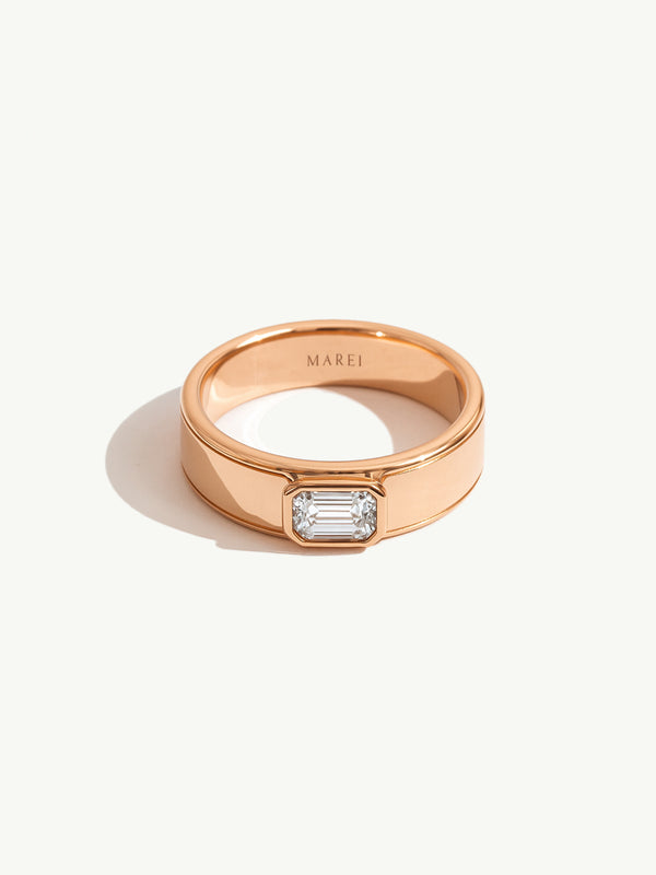 Monolith Men's Ring With Emerald-Cut Diamond In 18K Rose Gold, 0.50 CTW
