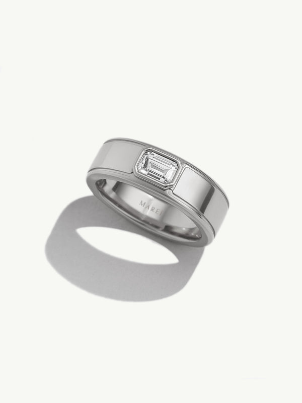 Monolith Men's Ring With Emerald-Cut Diamond In 18K White Gold, 0.50 CTW