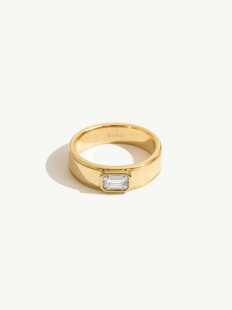 Monolith Men's Ring With Emerald-Cut Diamond In 18K Rose Gold, 0.50 CTW