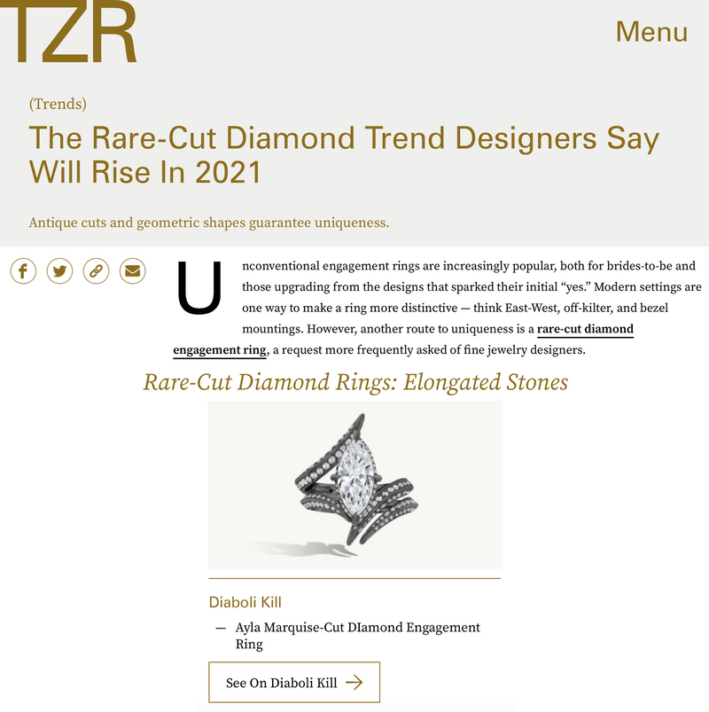 Ayla Arabesque Engagement Ring With Marquise-Cut White Diamond, Pavé-Set Brilliant White Diamonds & Enamel in 18K White Gold