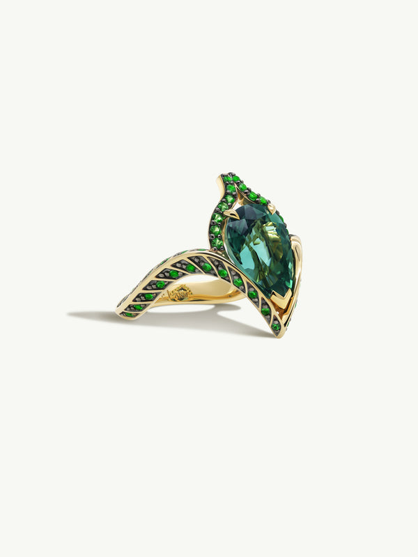 Oceanna Ring With Mint Green Tourmaline & Brilliant-Cut Tsavorite Garnets In 18K Yellow Gold
