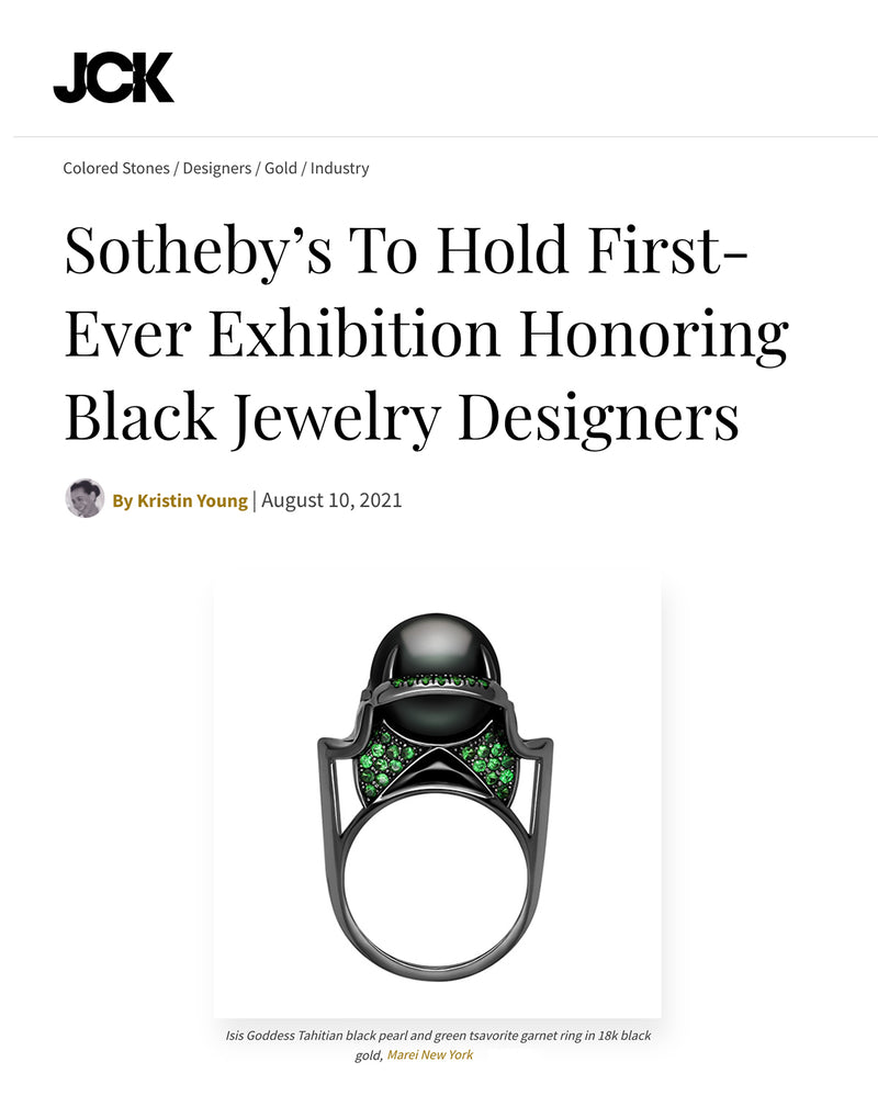 Isis Goddess Ring With Tahitian Black Pearl & Pavé-Set Brilliant Green Tsavorite Garnets In 18K Blackened Gold