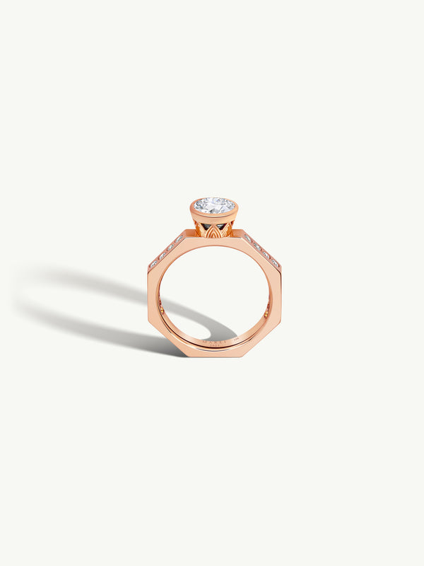 Octavian Lotus Engagement Ring With Round Brilliant-Cut White Diamond In 18K Rose Gold