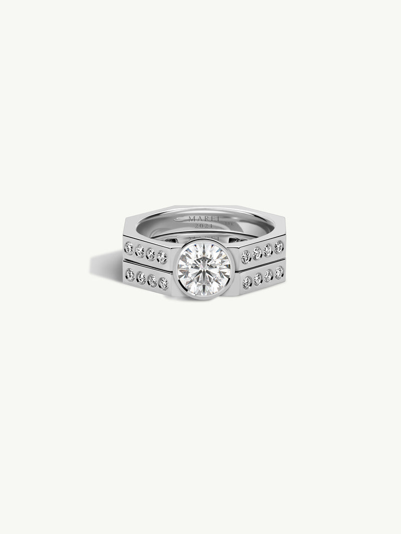 Octavian Lotus Engagement Ring With Round Brilliant-Cut White Diamond In 18K White Gold