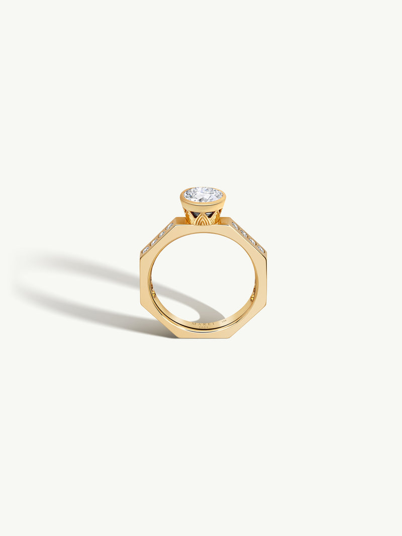 Octavian Lotus Brilliant Round-Cut White Diamond Engagement Ring In 18K Yellow Gold Media 1 of 9