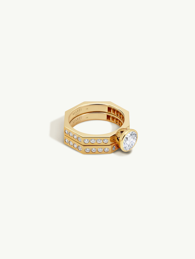 Octavian Lotus Brilliant Round-Cut White Diamond Engagement Ring In 18K Yellow Gold Media 5 of 9