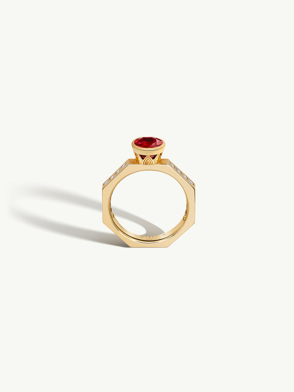 MAREI Octavian Lotus Brilliant Round-Cut Ruby Ring In 18K Yellow Gold Media 1 of 7