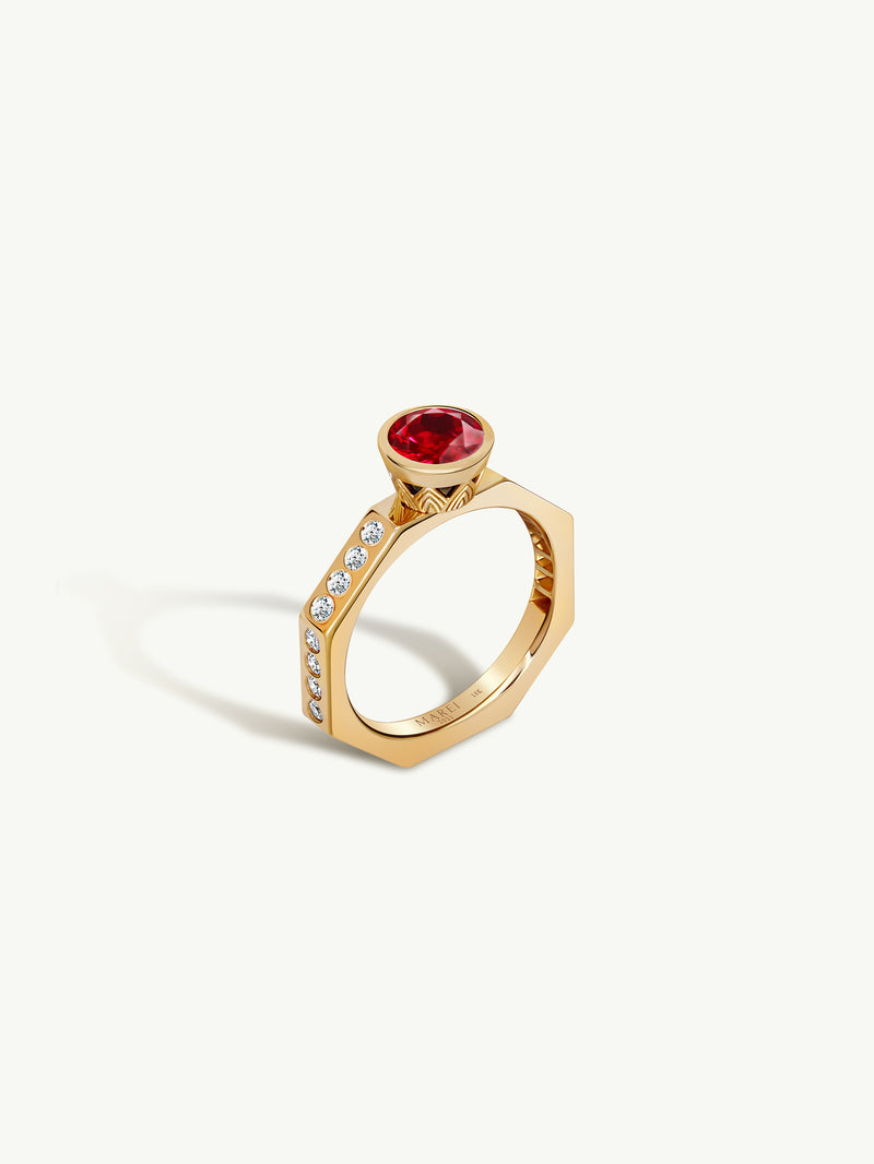 Octavian Brilliant Round-Cut Ruby Ring In 18K Yellow Gold