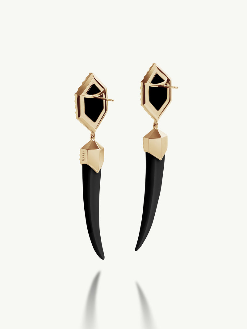 Alexandria Horn Talisman Drop Earrings With Black Onyx Agate In 18K Yellow Gold