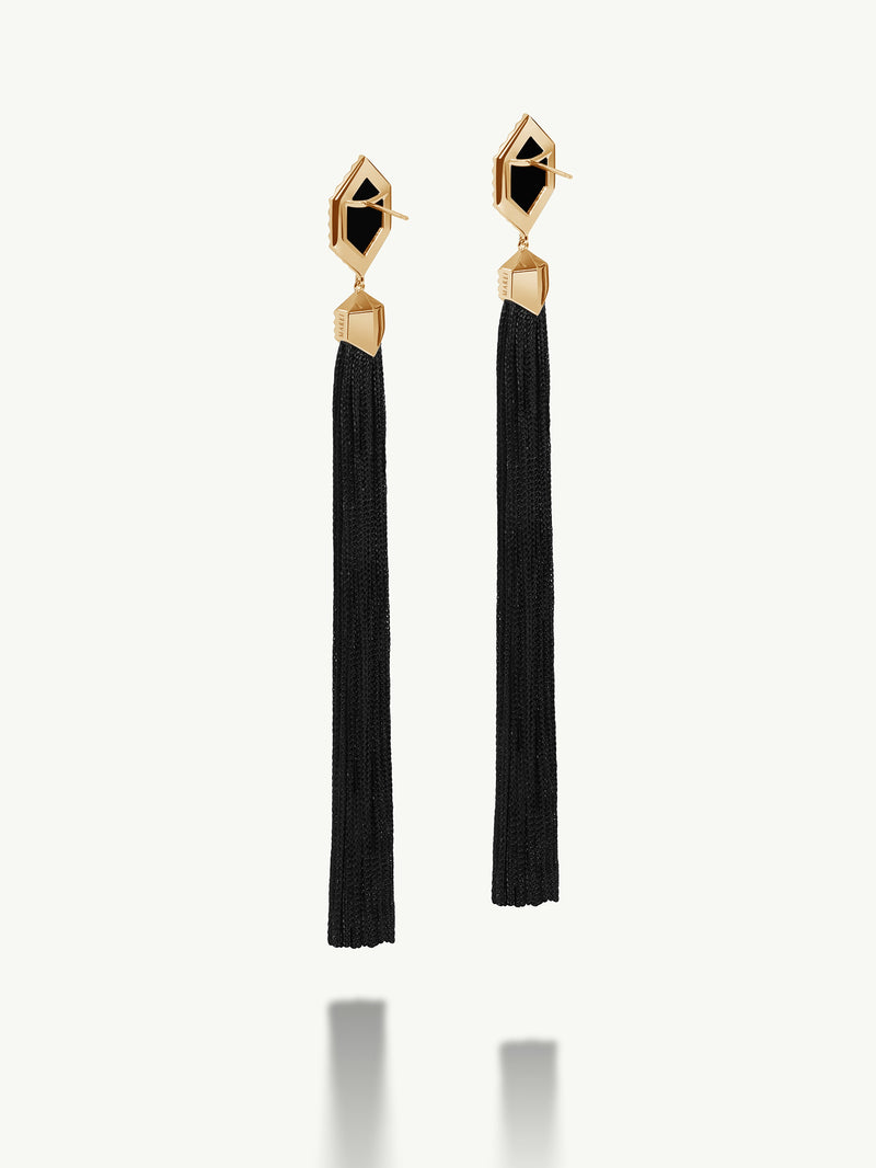 Alexandria Tassel Earrings With Black Onyx Agate  in 18K Yellow Gold