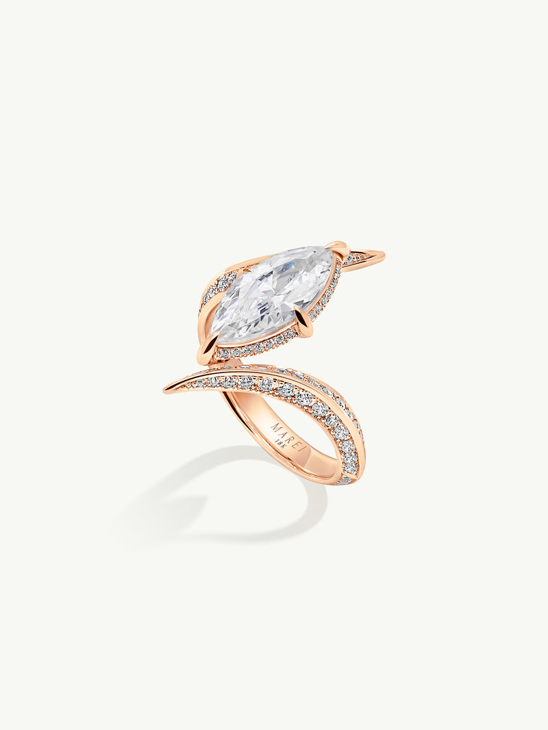 Ayla Arabesque Engagement Ring With Marquise-Cut White Diamond & Pavé-Set Brilliant White Diamonds In 18K Rose Gold