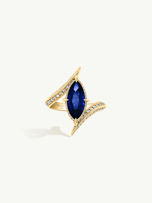 Ayla Arabesque Engagement Ring With Marquise-Cut Blue Sapphire & Brilliant Pavé-Set White Diamonds In 18K Yellow Gold
