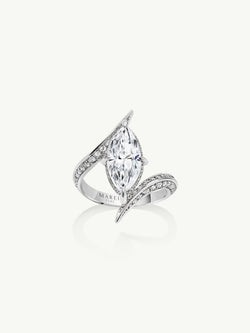 Ayla Arabesque Engagement Ring With Marquise-Cut White Diamond & Pavé-Set Brilliant White Diamonds In Platinum