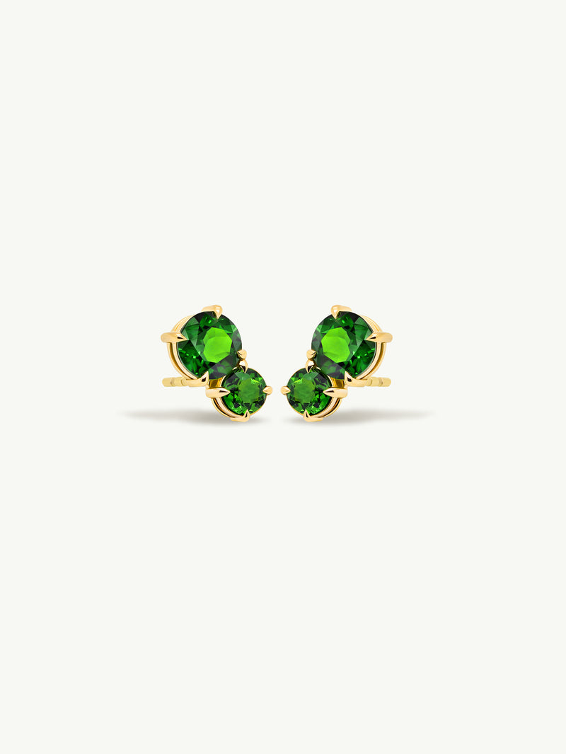 Isadora Two-Stone Stud Earrings With Green Tsavorite Garnets & Tourmaline In 18K Yellow Gold