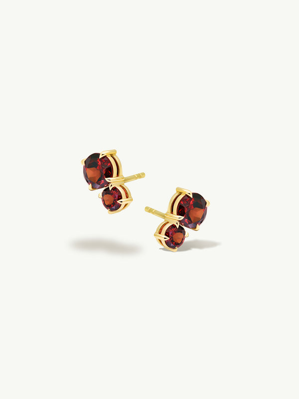 Isadora Two-Stone Stud Earrings With Red Garnets In 18K Yellow Gold