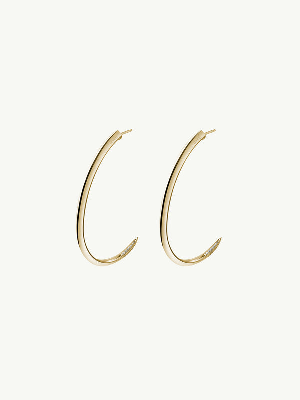 Asasara Hoop Earrings With Pavé White Diamond Tips In 14K Yellow Gold