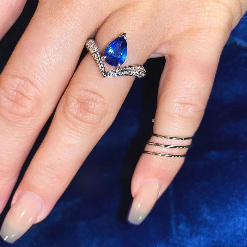 Dorian Floating Teardrop-Shaped Cornflower Blue Ceylon Sapphire Engagement Ring In Platinum