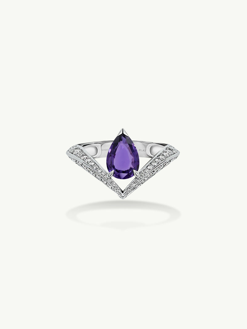 Dorian Floating Teardrop-Shaped Ultra Violet Purple Sapphire Engagement Ring In Platinum