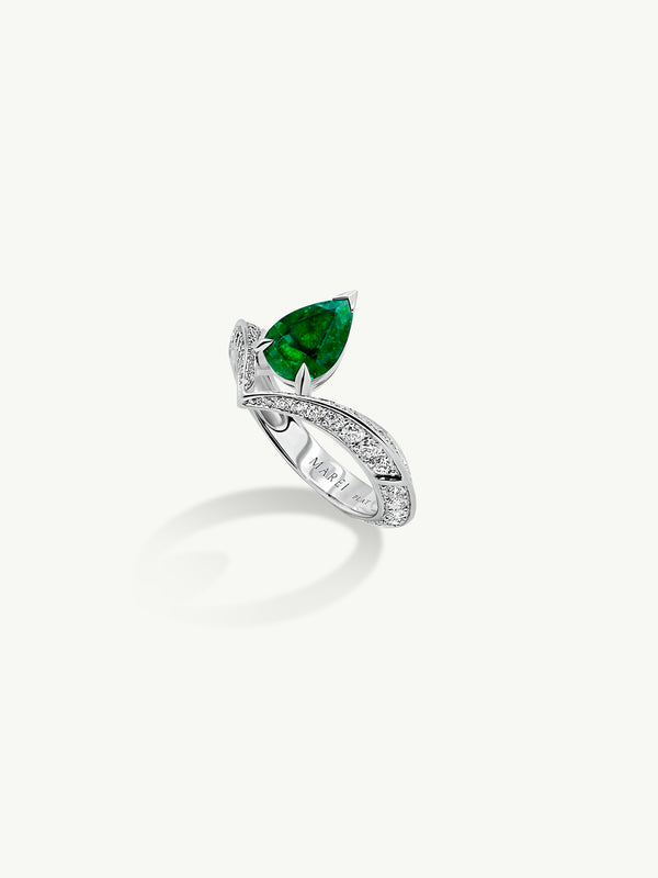 Dorian Floating Teardrop-Shaped Emerald Engagement Ring In Platinum