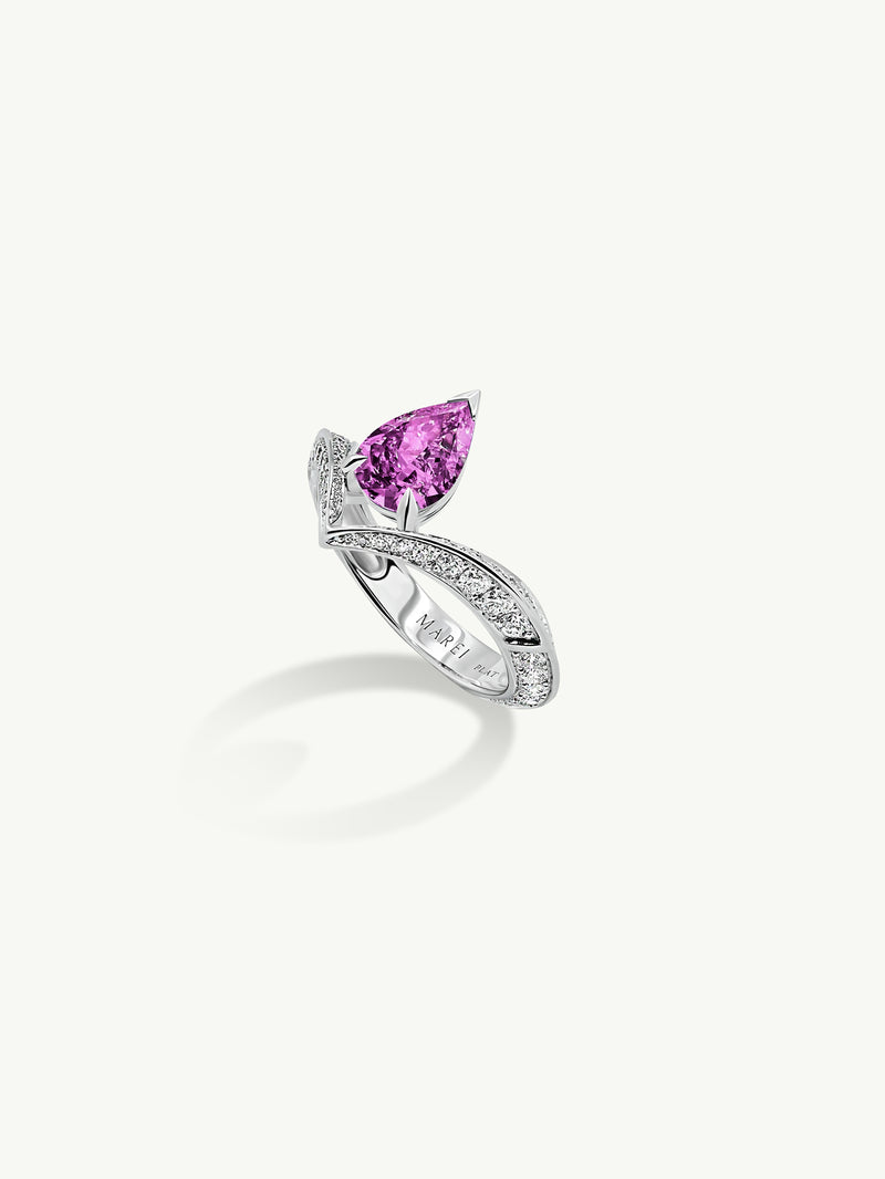 Dorian Floating Teardrop-Shaped Vivid Pink Sapphire Engagement Ring In Platinum