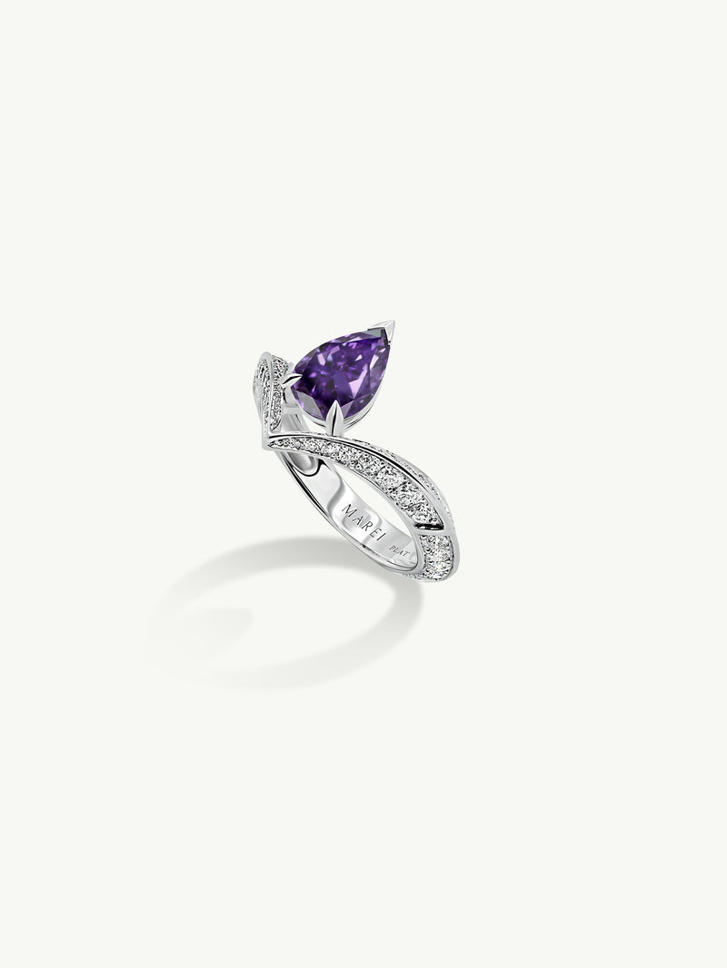 Dorian Floating Teardrop-Shaped Ultra Violet Purple Sapphire Engagement Ring In Platinum