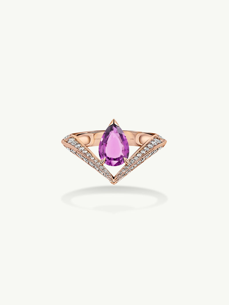 Dorian Floating Teardrop-Shaped Vivid Pink Sapphire Engagement Ring In 18K Rose Gold