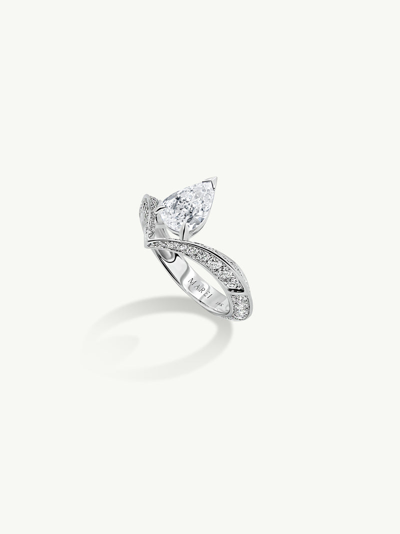 Dorian Floating Teardrop-Shaped Brilliant White Diamond Engagement Ring In 18K White Gold