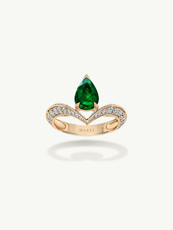 Dorian Floating Teardrop-Shaped Emerald Engagement Ring In 18K Yellow Gold