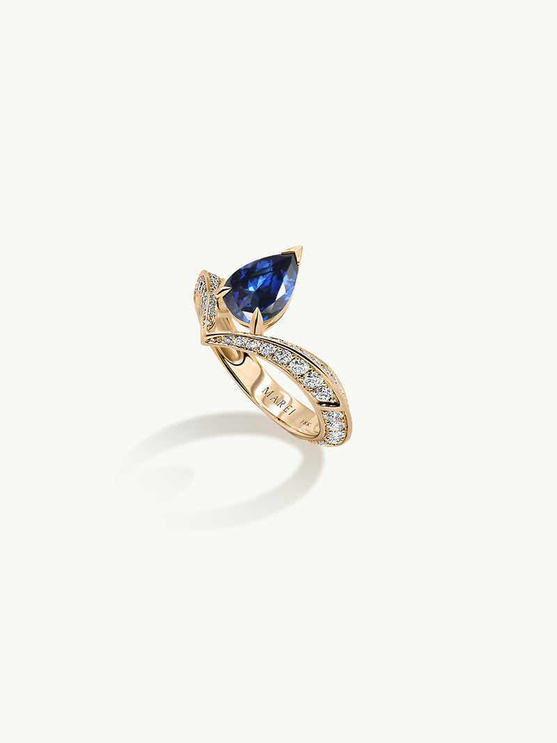 Dorian Floating Teardrop-Shaped Royal Blue Sapphire Engagement Ring In 18K Yellow Gold