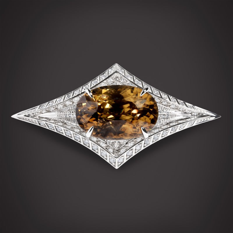 Ile De Philae Ring With An Oval-Cut Zircon & Pavé-Set White Diamonds In 18K White Gold