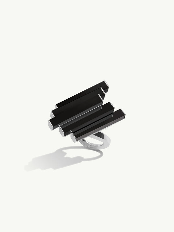 Invidia Black Onyx Column Ring In 18K White Gold