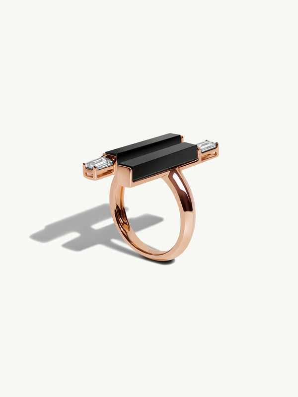 Invidia Black Onyx & Baguette-Cut White Diamond Ring In 18K Rose Gold