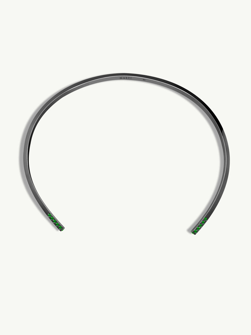 Laela Collar Necklace With Green Tsavorite Garnet Gemstones In 18K Black Gold