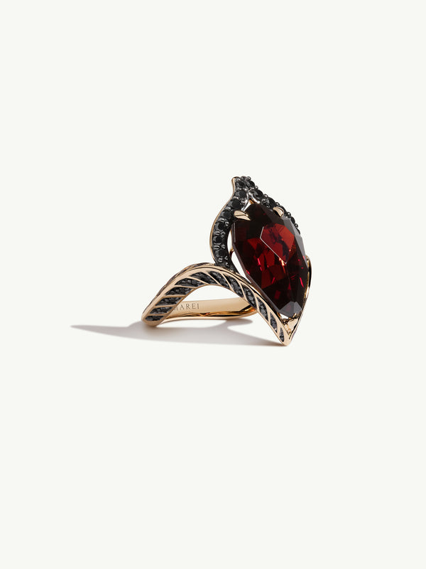 Oceanna Ring With Red Garnet & Brilliant-Cut Black Diamonds In 18K Yellow Gold