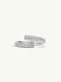 Pythia Serpentine Coil Ring With Pavé-Set Brilliant White Diamonds In 18K White Gold