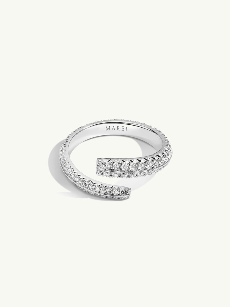 Pythia Serpentine Coil Ring With Pavé-Set Brilliant White Diamonds In 18K White Gold