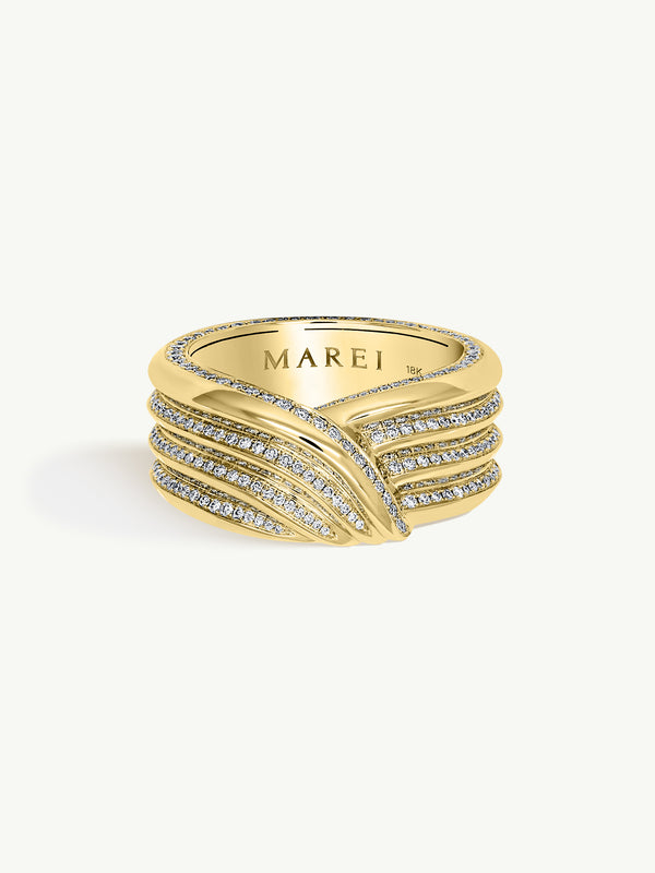 Pharaoh II Pavé-Set Brilliant White Diamond Ring In 18K Yellow Gold
